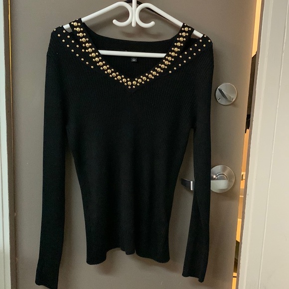 INC BLACK KNIT TOP WITH GOLD STUDS - Picture 4 of 4